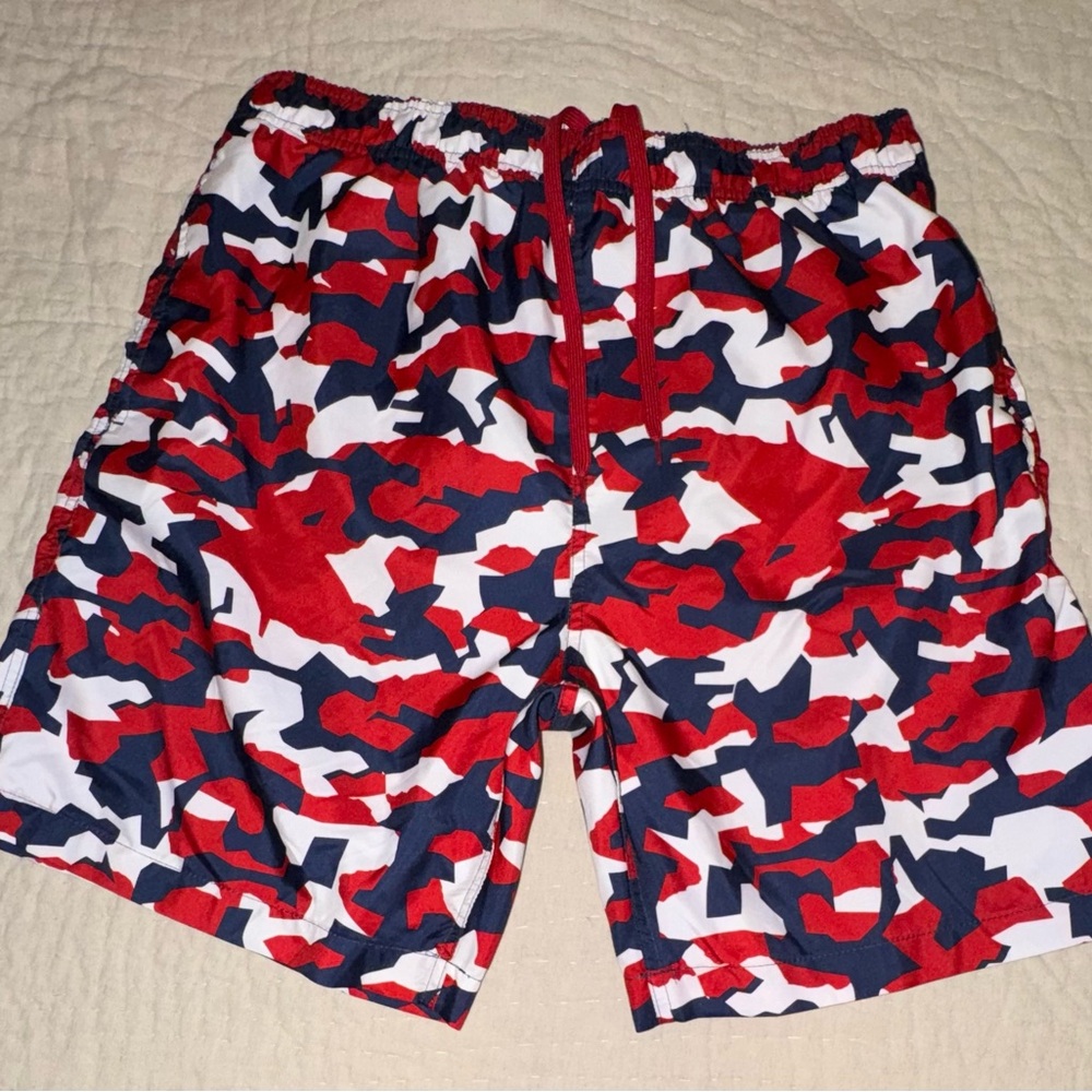 🇺🇸 Laguna Originals Men’s Red White Blue Camo Swim Trunks XL EUC. 8”inseam